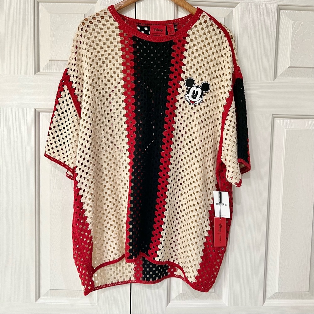 Brand New with tags Forever 21 Disney Mickey Mouse Embroidered Crochet Shirt L